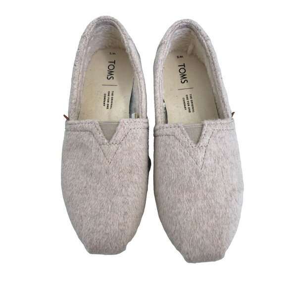 TOMS Day Dreamer Felt Alpargata Faux Shearling Lined Flats Womens 5 Beige Comfy - Picture 1 of 8